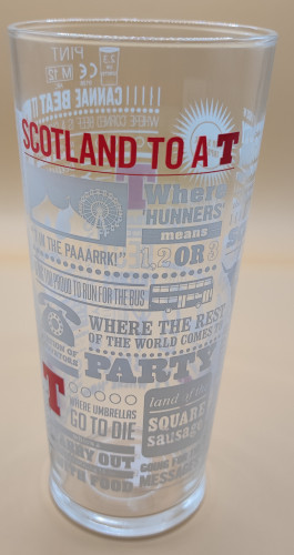 Tennent's Scotland to a T pint glass
