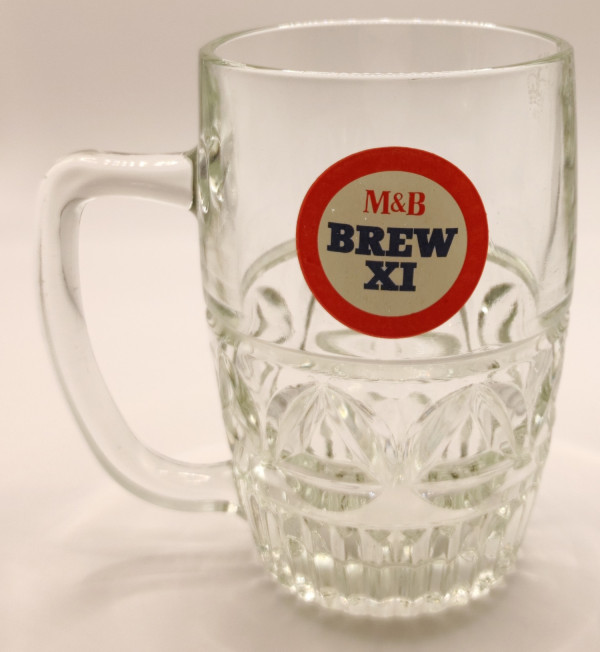 M&B Brew XI pint tankard glass